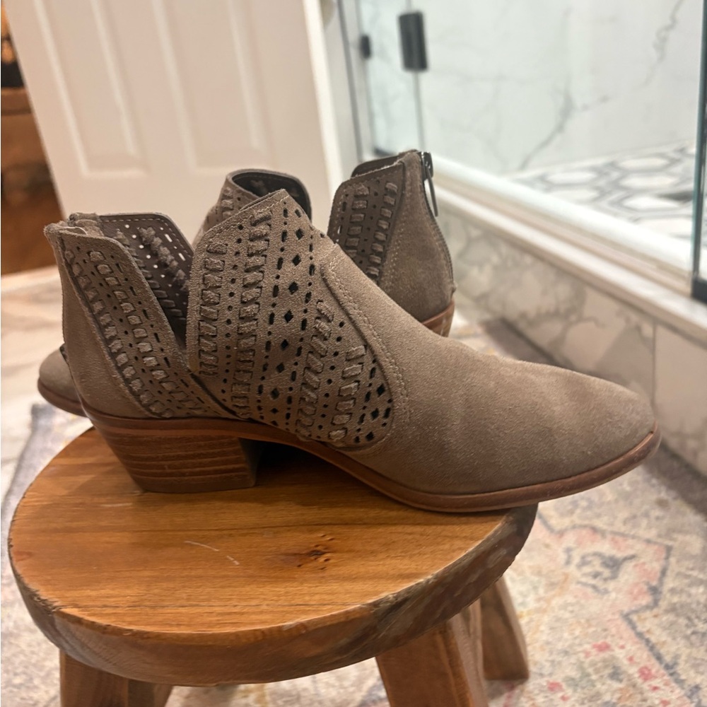 Vince Camuto Perforated Taupe Ankle Booties